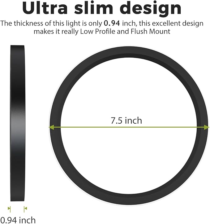 hepside 1Pack Dimmable Flush Mount Ceiling Light Fixture Black, 3000/4000/6500K Ceiling Lamp, 7.5INCH 15W 1500LM Low Profile Light for Bedroom, Kitchen, Bathroom, Hallway