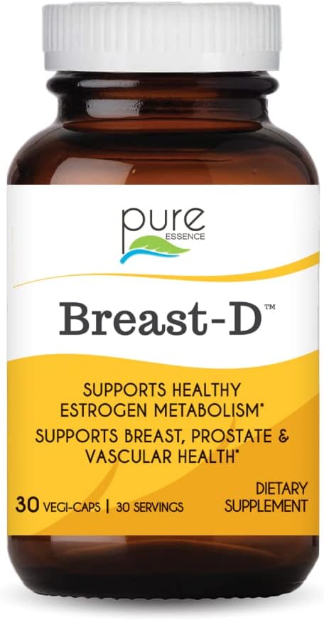 Breast D by Pure Essence – エストロゲンバランス、ホルモン性ニキビ、更年期サポートのための天然サプリメント、ビタミンD3、カルシウム、緑茶、リコピン配合 – 30カプセル
