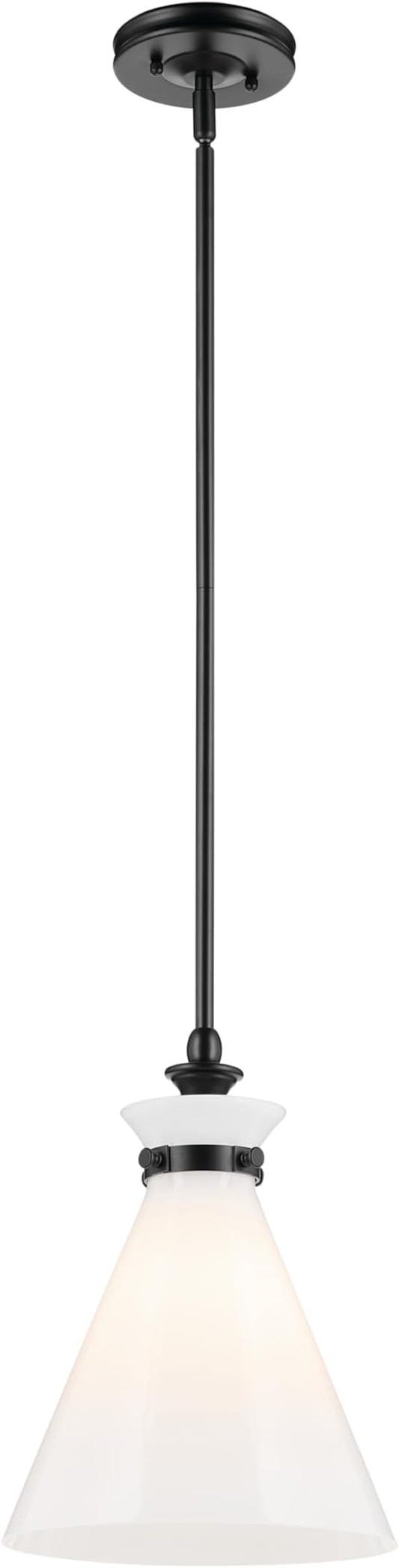 Kichler Laria 1-Light Pendant Light with Opal Glass, Kitchen Island Hanging Light Fixture in Black, Updated Traditional Style for Kitchen Island (14.5" x 10.5"), 52774BK