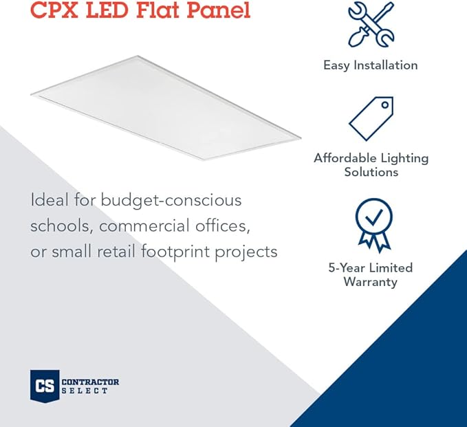 Lithonia Lighting CPX 2x4 LED Flat Panel Light, 2 ft. x 4 ft. LED Light Panel, Ceiling Lighting Fixture for Shop Lighting, 4000 Lumens, 4000K Cool White, A12 Prismatic Lens, White