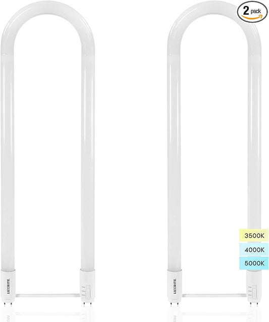Luxrite U Bend LED Tube Light, T8 T12, 17.5W (32W Equivalent), 3 Colors 3500K | 4000K | 5000K, 2100 Lumens, Fluorescent Light Tube Replacement, Direct or Ballast Bypass, UL Certified, G13 Base, 2-Pack
