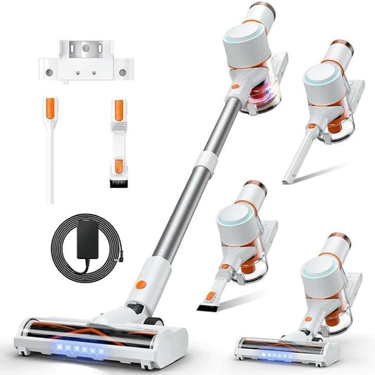 Cordless Vacuum Cleaner, Stick Vacuum with LED Touch Screen, 45KPA Powerful Suction, Up to 60 Mins Runtime, 7-Stage HEPA Filter, V-shaped Anti-Tangle Brush, Vacuum for Carpet, Hard Floor, Pet Hair