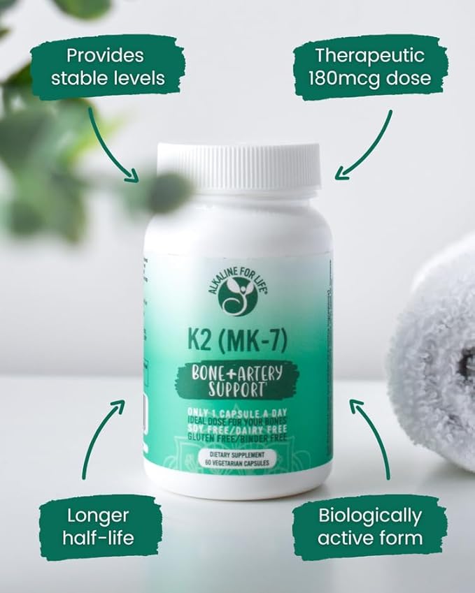 アルカラインフォーライフ ビタミンK（MK-7）| 発酵ヒヨコ豆由来天然ビタミンK2 MENAQ7 180mcg | 1日1粒 | 60日分 | 骨と心臓の健康をサポート | 飲みやすい