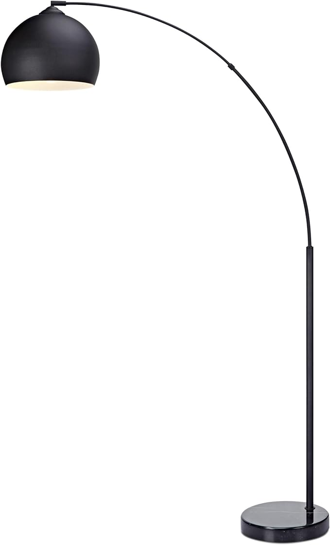 Teamson Home Arquer 66.93" Arc Floor Lamp for Living Rooms, Home Offices, Dining Rooms, Bedrooms with Faux Black Marble Base and Black Bell Shade