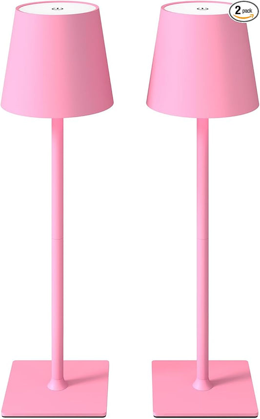 CHLORANTHUS 2 Pack Cordless Table Lamps, 3 Colors Stepless Dimming, 5000mAh Rechargeable Battery LED Desk Lamp for Bedroom/Couple Dinner/Desk/Cafe/Dining Room/Terrace