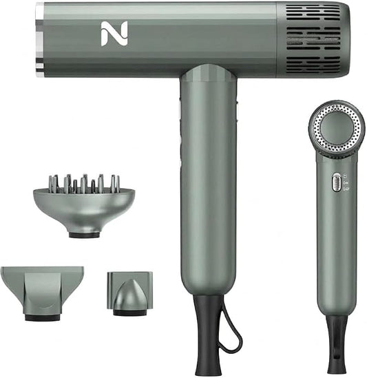 Natrial Ionic Professional Hair Dryer with Diffuser for Curly Hair,1600W&110000RPM High Speed Blow Dryer for Women,Fast Drying,Lock Function,Low Noise,Lightweight for Home Travel Salon,Mid Gray