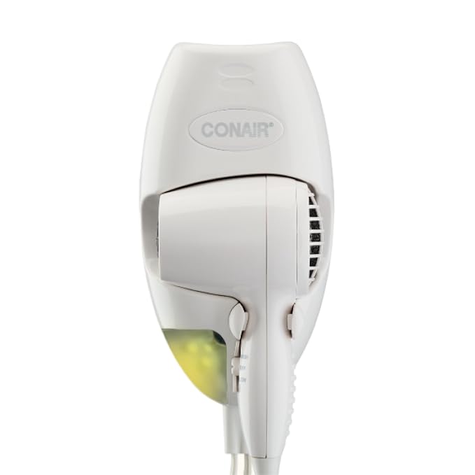 Conair Wall Mount Hair Dryer | Space-Saving Wall Mount Design with LED Night Light, 1600W, for Fine, Medium, and Thick Hair, White, 134L