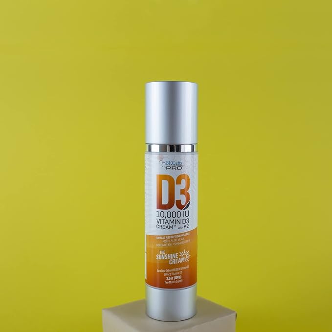 Crème de vitamine D naturelle pure D3 10000UI, puissance maximale, pour lutter naturellement contre la carence en vitamine D - avec de la vitamine K2 et de l'extrait de feuille d'olivier - Pour trois mois - Sûre et efficace (10 000 UI - 102 g)
