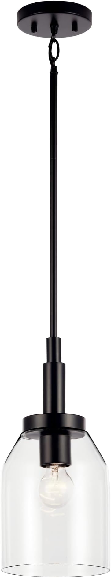 Kichler Madden 1-Light Mini Pendant Light with Clear Glass in Black, Modern Kitchen Island Hanging Light Fixture for Bathroom or Kitchen, Sloped Ceiling Compatible (15" x 7"), 52725BK