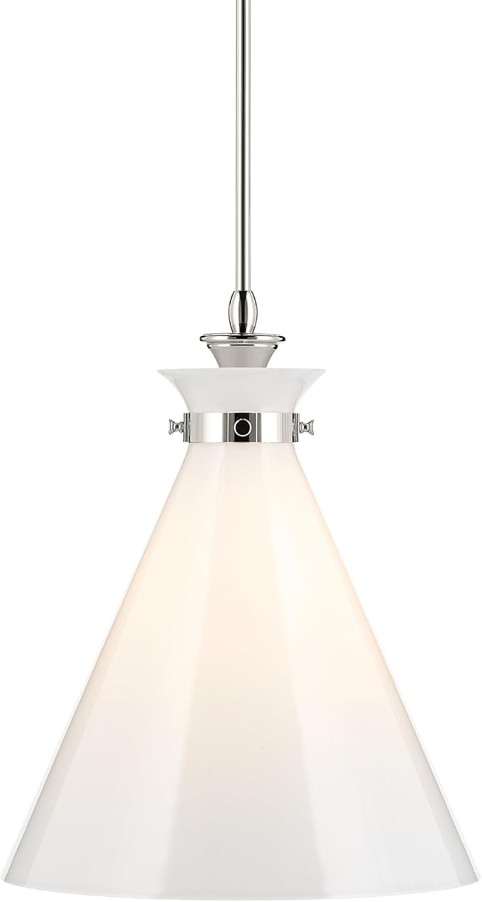 Kichler Laria 1-Light Pendant, Updated Traditional Light, Sloped Ceiling Compatible, for Kitchen with Opal Glass in Polished Nickel (19.75" x 16"), 52775PN