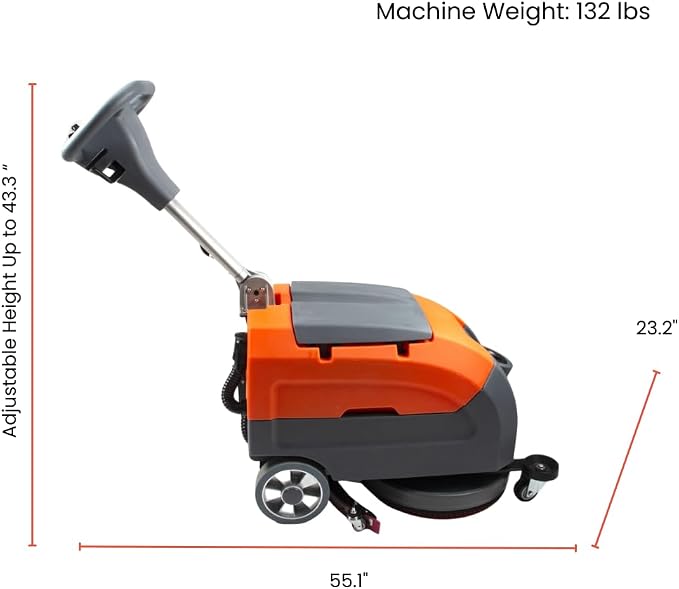 SUNMAX RT35 17" Walk-Behind Floor Scrubber Machine, 7.9/9.2-Gal Tanks, 19000 sqft/h, with Anti-Collision Wheel for Protection