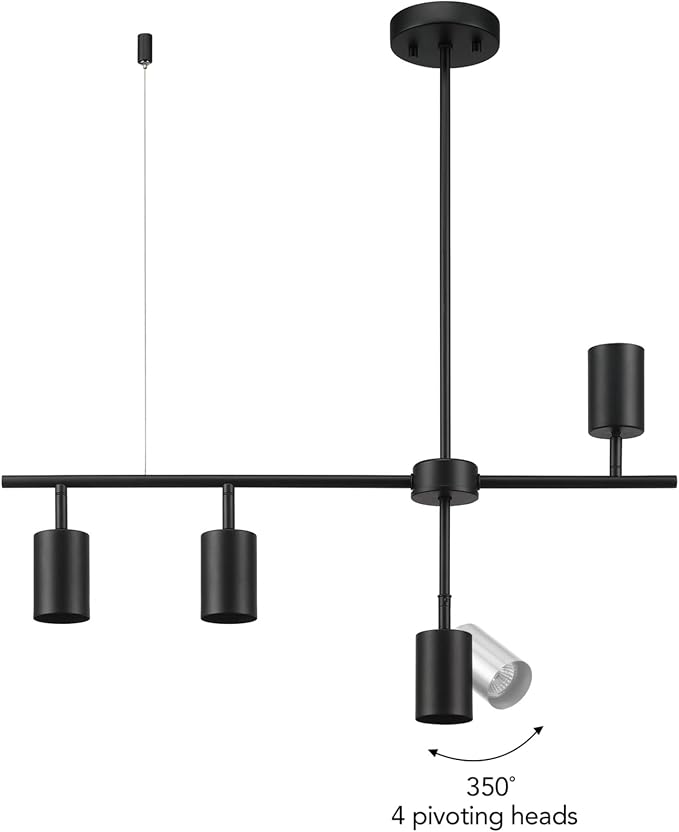Globe Electric 64000048 4-Light Adjustable Height Track Lighting, Matte Black, Pivot Shades, Lighting for Kitchen, Bathroom, Bedroom, or Dining Room, Living Room Ceiling Lights, Light Fixture