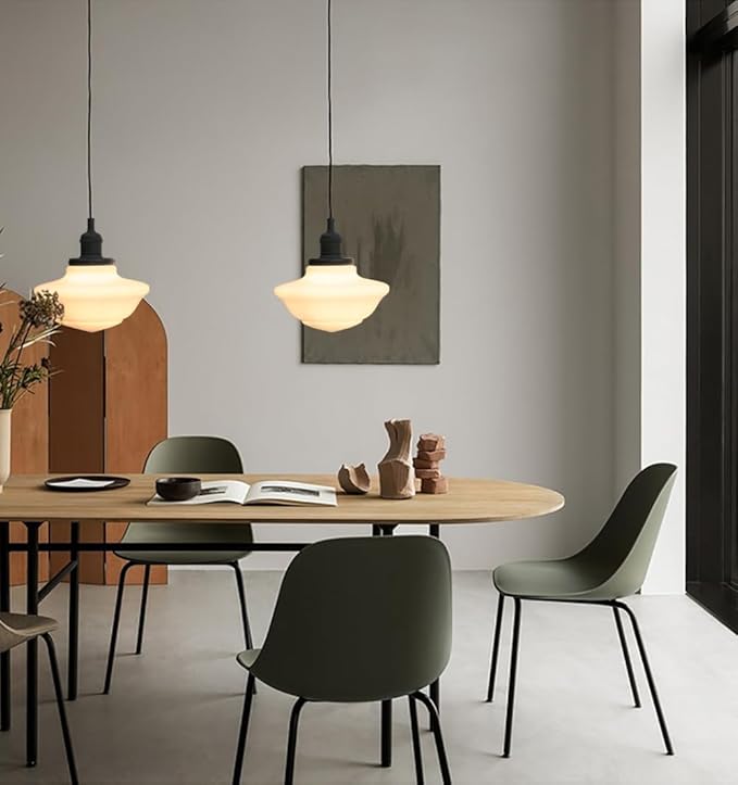 Pathson Modern Pendant Light with Milk White Glass, Vintage Ceiling Pendant Lighting Adjustable Textile Cord, Frosted Ceiling Fixture Lamp for Living Room Bedroom Kitchen Dining Room