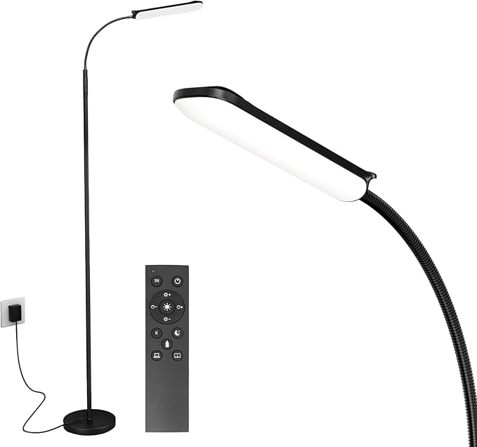 FRIDEKO HOME Dimmable LED Floor Lamp, 1800LM 4 CCT Gooseneck Light with Remote & Touch Control, Eye-Friendly Task Lamp for Painting Over Chair Crafts Lash Extensions Bedroom Office Living Room, Black