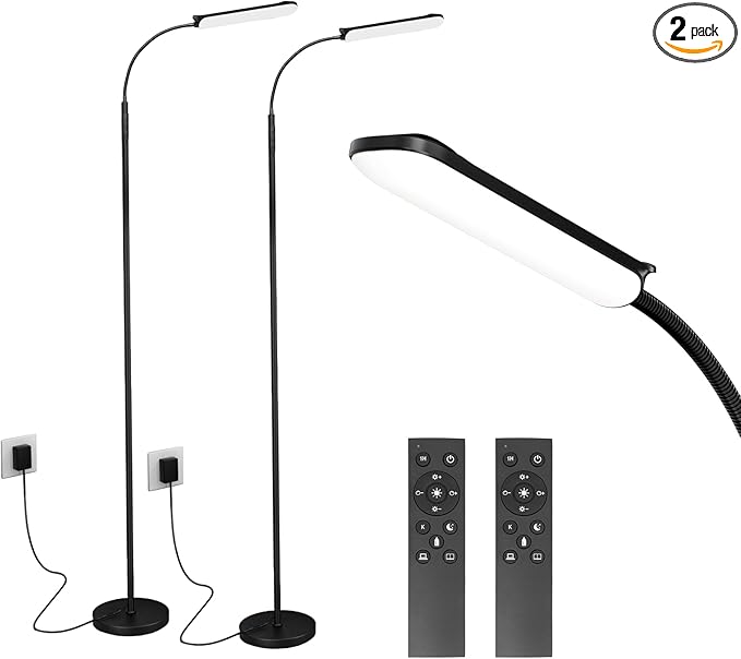 FRIDEKO HOME 2 Pack Dimmable LED Floor Lamps,1800LM 4CCT Gooseneck Light w/Remote& Touch Control, Eye-Friendly Task Lamp for Painting Over Chair Crafts Lash Extensions Bedroom Office Living Room Black