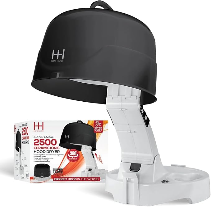 Annie Hot & Hotter Super Large Ceramic Ionic Hood Dryer – Professional Salon Hair Dryer with Adjustable Height, 3 Heat & Speed Settings, Portable Hooded Dryer for Rollers, Deep Conditioning & Styling