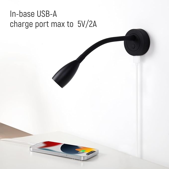 12V LED Dimmable Reading Light 2 Pack, RV Bedside Reading Lamp with USB Charger 12 Volt Flexible Neck Wall Lamp for Camper Van Travel Trailer Truck Boat Interior Lighting