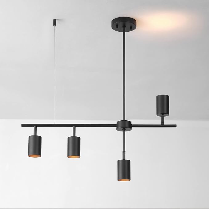 Globe Electric 64000048 4-Light Adjustable Height Track Lighting, Matte Black, Pivot Shades, Lighting for Kitchen, Bathroom, Bedroom, or Dining Room, Living Room Ceiling Lights, Light Fixture