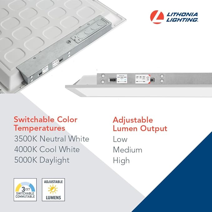 Lithonia Lighting CPX 2x4 LED Flat Panel Light, 2 Ft. x 4 Ft. LED Light Panel, Ceiling Lighting Fixture, 4000/5000/6000 Adjustable Lumens, 3500K/4000K/5000K CCT, Smooth Satin Lens, White (2-Pack)