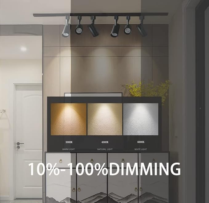 3 Colour LED Track Lighting Heads 6 Pack 12W Dimmable Single Circuit H Type Rail Ceiling Spotlight for Accent Task Wall Art Exhibition Lighting 90 CRI 24° Black