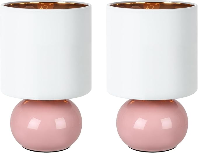 Hamucd Ceramic Table Lamps Set of 2, Modern Classic Bedside Lamps for Nightstand, Small Table Lamp for Bedroom Living Room Desk End Table (Pink)