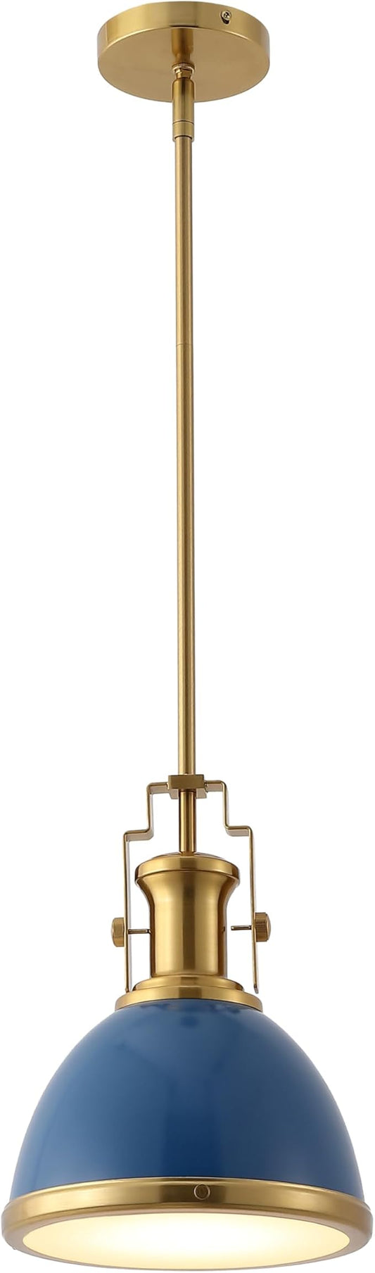 JONATHAN Y JYL9535G 10" Modern Industrial Dome Pendant Light, Farmhouse Hanging Light Fixture in Navy and Brass Gold, Adjustable Height Metal Lighting for Kitchen Island, Dining Room, Entryway