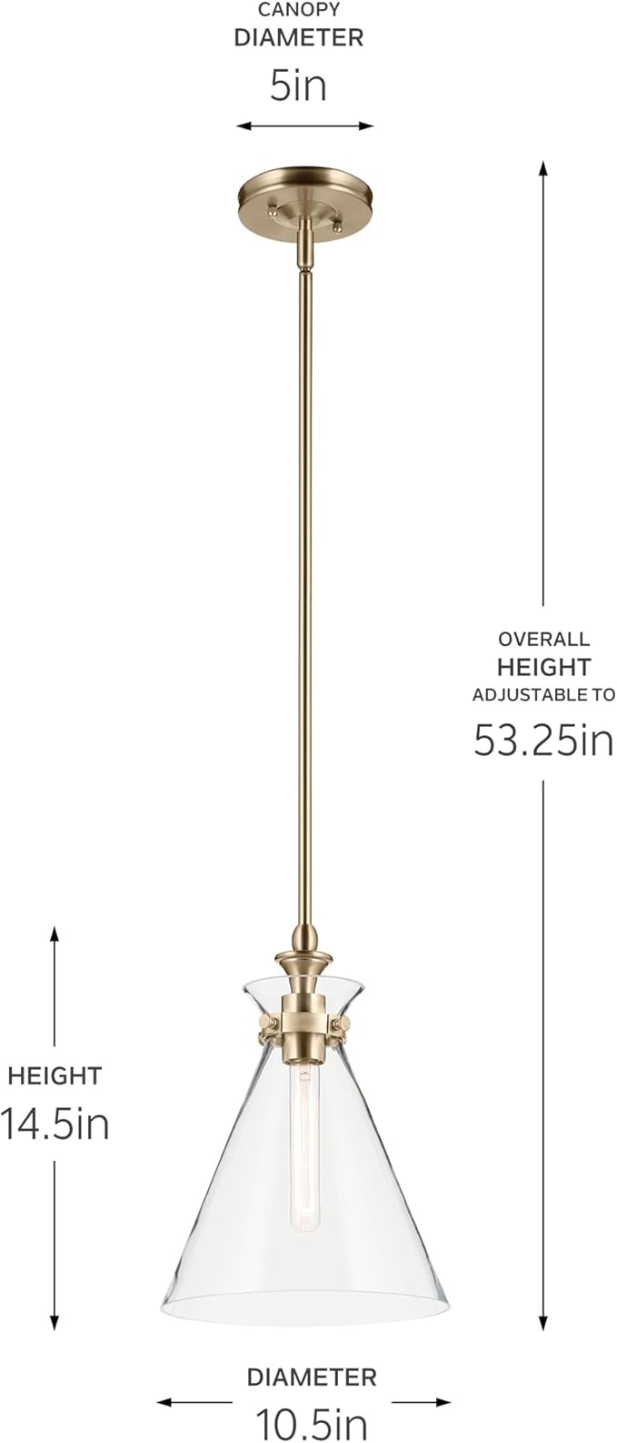Kichler Laria 1-Light Pendant Light Fixture, Traditional Kitchen Island Hanging Light with Clear Glass in Champagne Bronze, Sloped Ceiling Compatible (14.5" x 10.5"), 52774CPZCLR