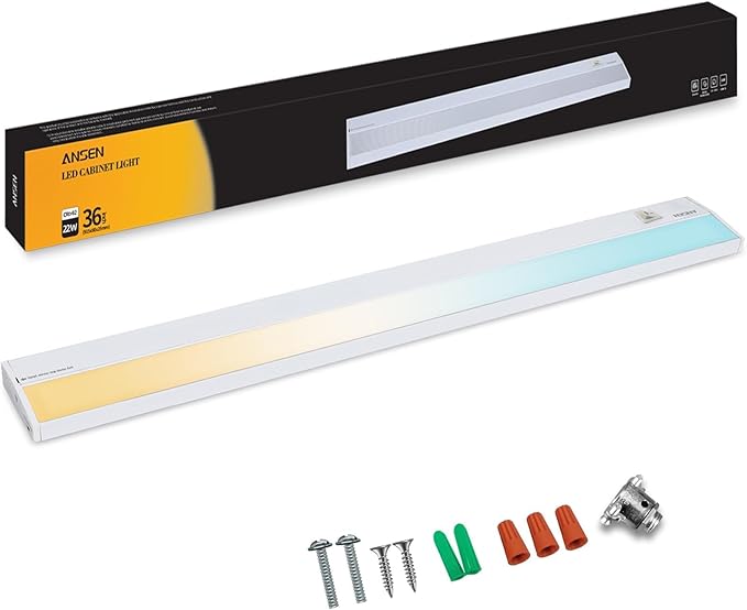 Ansen Hardwired Under Cabinet Lighting, 36in 22W LED Light for Kitchen/Closet, 1426lm, CRI>92, R9>90, Dimmable, 5 Color Temperature, 2700K-5000K(Warm White, Cool White, Daylight)