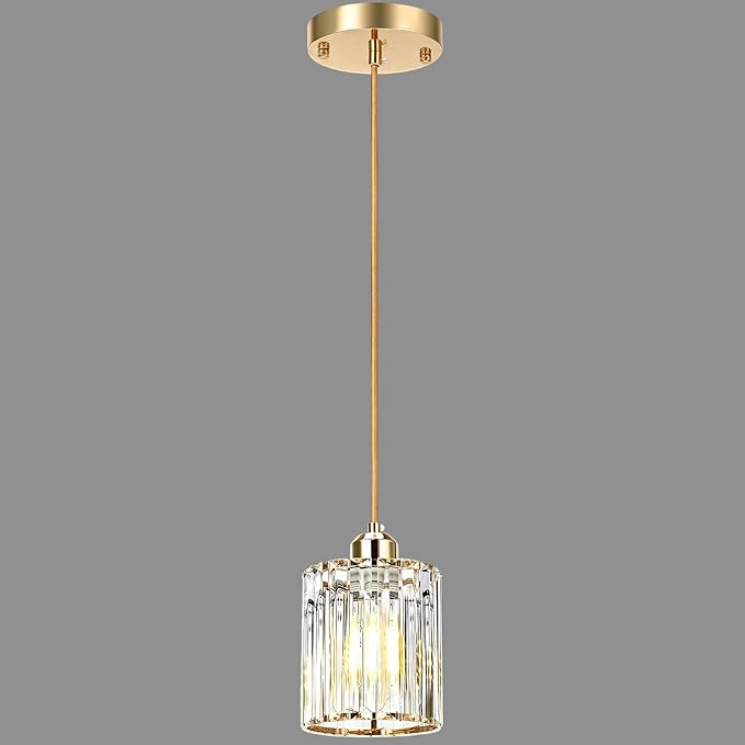 1 Pack Pendant Lights Kitchen Island, Elegant Modern Island Lights for Kitchen with Crystal Glass – Luxury Kitchen Hanging Light for Kitchen Island, Dining Table, Entryway, Restaurant