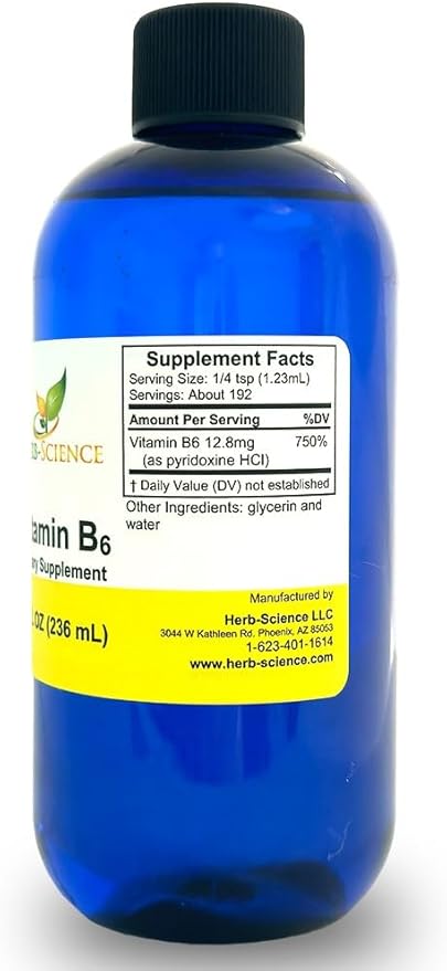 Liquid Vitamin B6 Drops 8 Fl Oz – Large Bottle High Absorption Pyridoxine for Energy Mood Nervous System Support – Vegan Non-GMO Alcohol Free B6 Supplement – Better Than Capsules Pills