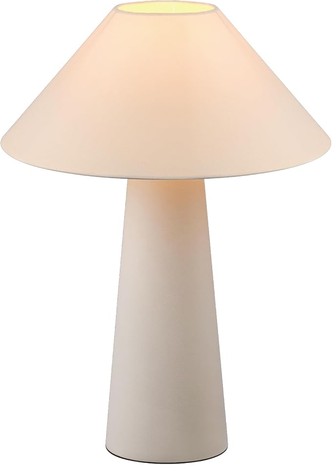 Novogratz x Globe 18" Ceramic Table Lamp, Matte Cream, Off-White Tapered Fabric Shade, in-Line Rocker Switch, 5 Ft. Clear Cord, Home Office, Desk, Living Room