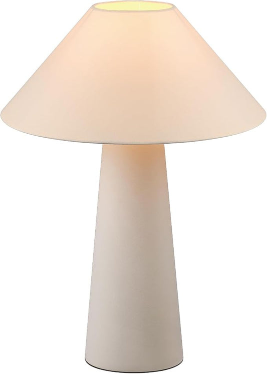 Novogratz x Globe 18" Ceramic Table Lamp, Matte Cream, Off-White Tapered Fabric Shade, in-Line Rocker Switch, 5 Ft. Clear Cord, Home Office, Desk, Living Room
