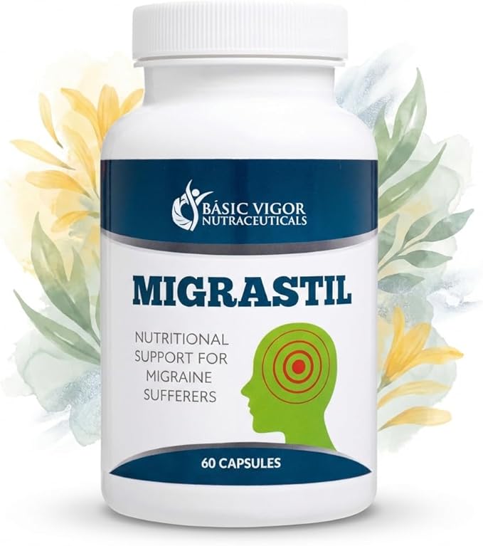 Basic Vigor Migrastil Migraine Support Capsules. Feverfew, Magnesium, Taurine & Vitamin B1 for Migraines Natural Supplement. Made in The USA. Vegan and Gluten Free.