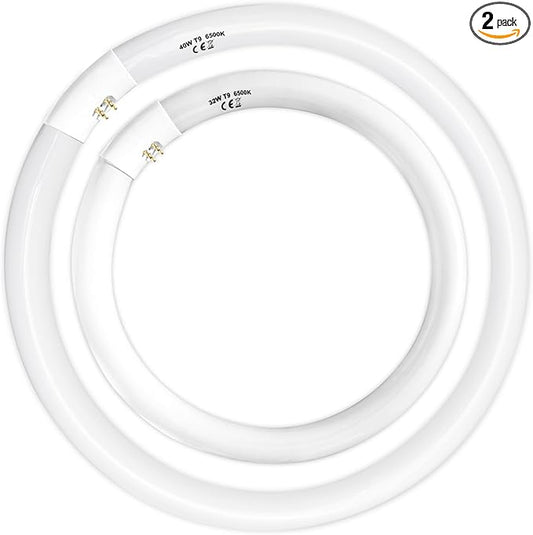 Celiwace FC16T9 40 Watt and FC12T9 32W Set 6500K, 16 inch T9 40W Circline Light Bulbs, 12 inch 32W Circular Fluorescent Round Bulb CRI 80, DL 4700 Lumen G10q