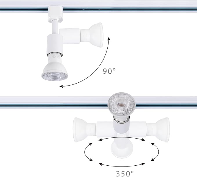 mirrea H Type Track Lighting Head to E26 Medium Screw Base Adapter Light Direction Adjustable Pack of 3 (White)