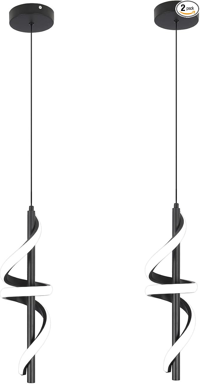 Black Led Pendant Light Fixtures,6000K Cool White Modern Pendant Lights for Kitchen Island,Adjustable Kitchen Island Light Fixture for Dining Room Bedroom Sink, 1 Pack (Black, 2 Packs)