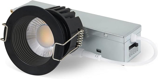 Aosclex 2 Inch 5CCT Anti-Glare LED Recessed Lights with Jbox, 2700K/3000K/3500K/4000K/5000K Selectable, 8W 840LM CRI90+, Dimmable Canless Downlight, Waterproof Light Fixtures, ETL & FCC（Black, 1 Pack）