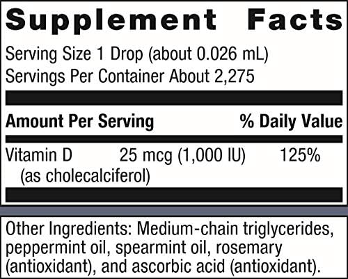 Metagenics MetaKids Vitamine D3 1000 UI Gouttes Liquides - Soutient la Santé des Os, des Dents et du Système Immunitaire* - Vitamine D3 à Absorption Élevée et sans Saveur pour Enfants* - Sans OGM, Sans Gluten - 2 fl oz (2 275 Portions)