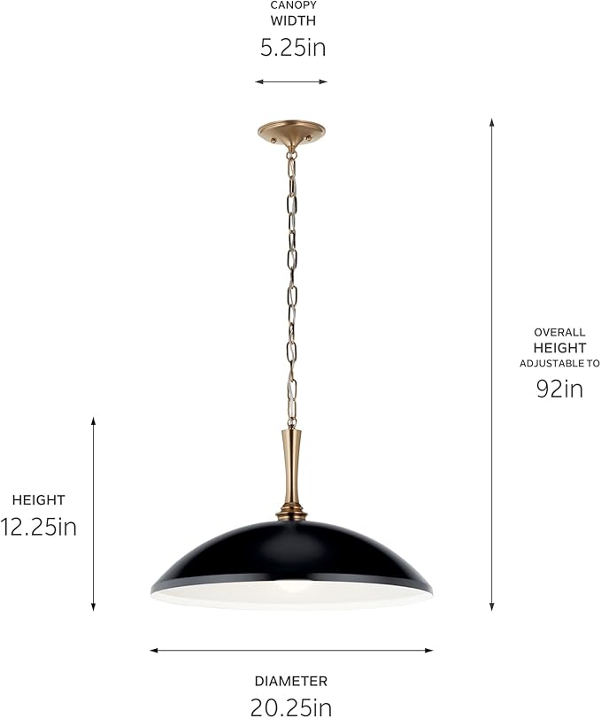 Kichler Delarosa 1-Light Pendant Light Fixture, Updated Traditional Hanging Light with Black Shade and Champagne Bronze Hardware for Kitchen Island, Dining Room, Hallway (12.75" x 20.25"), 52638BK
