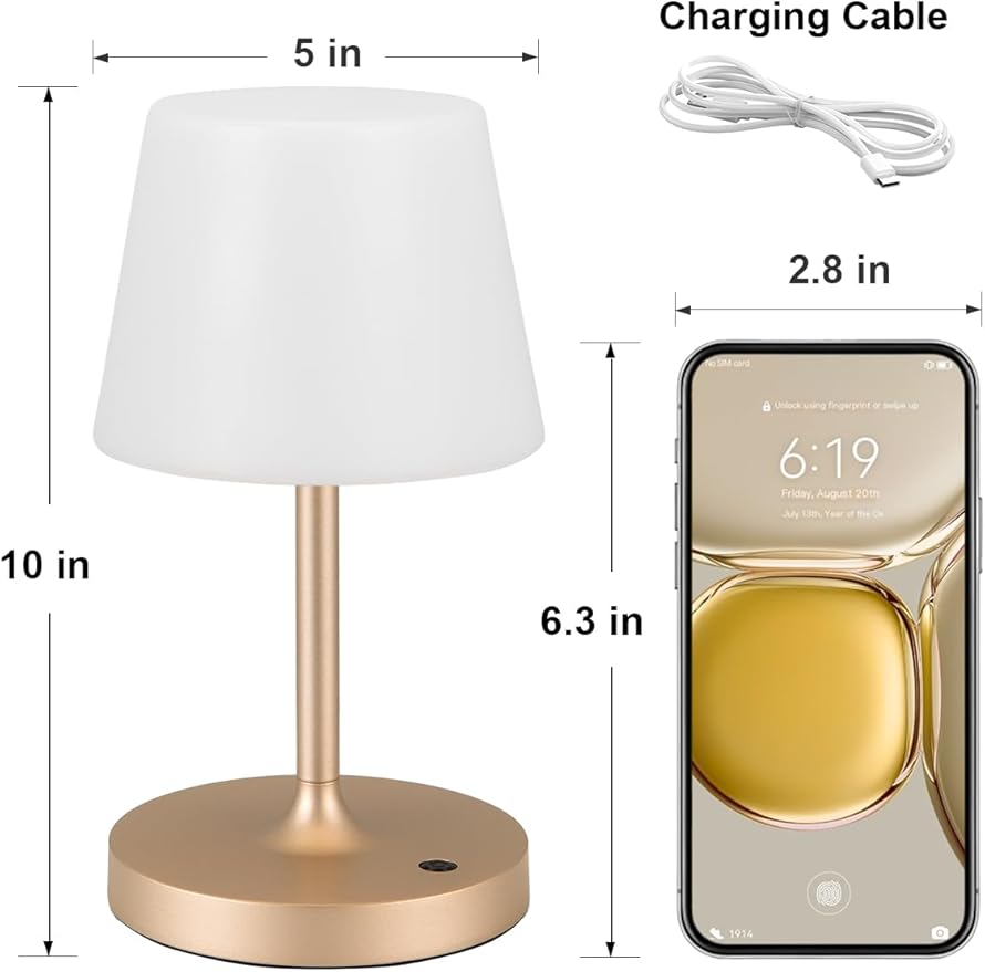 Kakanuo Champagne Gold Shower Lamp Waterproof, Rechargeable Cordless Lamp with 4000mAh Battery, Touch Dimmable Table Lamp for Outdoor, Kitchen, Bathroom, Camping, Patio, IP54