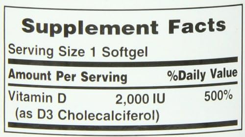 Nature's Bounty Vitamine D, Soutient la santé immunitaire et la santé des os, 2000 UI Vitamine D3, 150 gélules (Paquet de 3)
