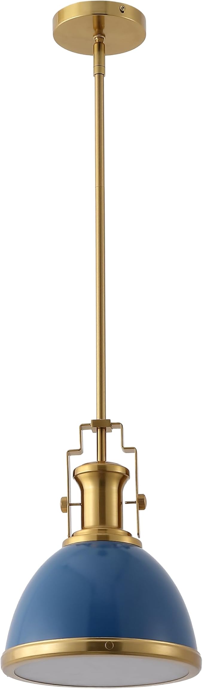 JONATHAN Y JYL9535G 10" Modern Industrial Dome Pendant Light, Farmhouse Hanging Light Fixture in Navy and Brass Gold, Adjustable Height Metal Lighting for Kitchen Island, Dining Room, Entryway