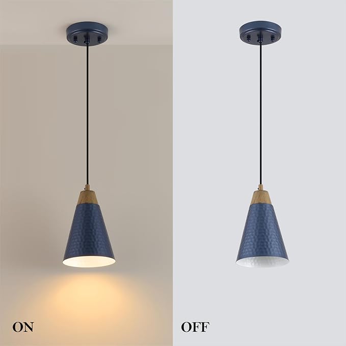 Dijiahua Blue Kitchen Pendant Lighting Over Island 3 Pack,Small Modern Farmhouse Chandeliers Navy Hammered Metal Shade,Mini Vintage Adjustable Cord Hanging Ceiling Lamp Fixtures Over Sink