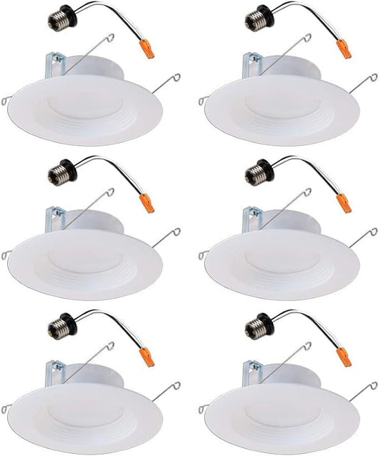 Halo LT 5 in / 6 in White Integrated LED Recessed Ceiling Light Retrofit Trim 6-Pack 3000K Soft White 600 Lumens Wet Location Listed Energy Star Certified Air-Tite
