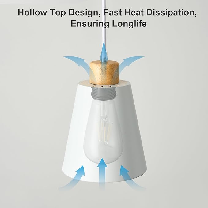 3 Pack Mini White Pendant Light Kitchen Island Modern Wood Pendant Lighting Cone Hanging Lights Hollow Top Nordic Island Light for Counter, Bar, Hallway