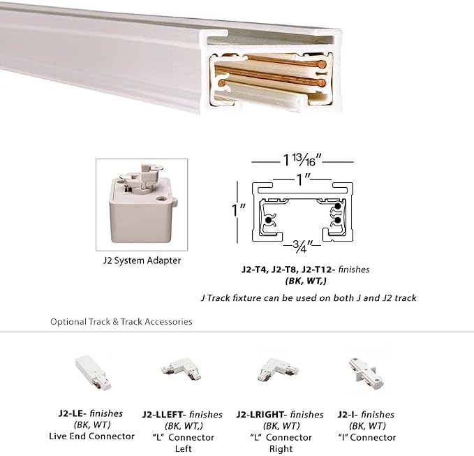WAC Lighting J Track 2FT Two Circuit Field Cuttable 120V Track for J Style 3-Wire Track Fixtures with 2 Endcaps in Black