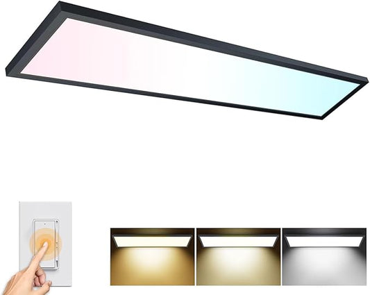 AIKVSXER 1PACK 1x4 LED Flat Panel Light Surface Mount LED Ceiling Light Black, 5500LM 50W TRIAC 10-100% Dimmable, 3000/4000/5000k Selectable Kitchen Ceiling Light Fixtures for Garage/Laundry