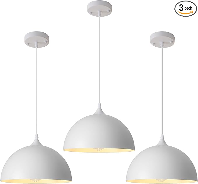 White Pendant Light 3 Pack,11.8 Inch Industrial Pendant Lights Adjustable Height, Farmhouse Pendant Lighting for Kitchen Island for Dining Room, Bedroom, Barn