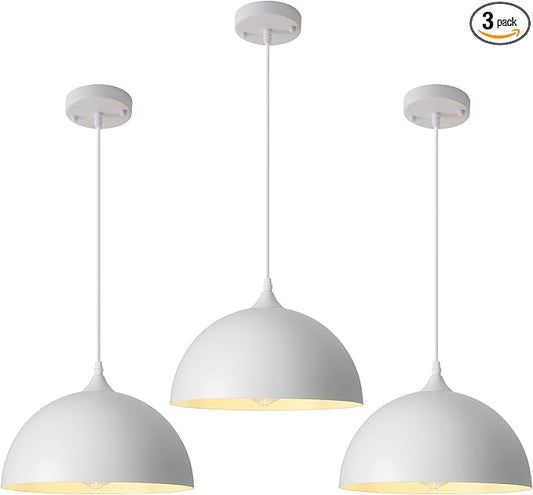 White Pendant Light 3 Pack,11.8 Inch Industrial Pendant Lights Adjustable Height, Farmhouse Pendant Lighting for Kitchen Island for Dining Room, Bedroom, Barn