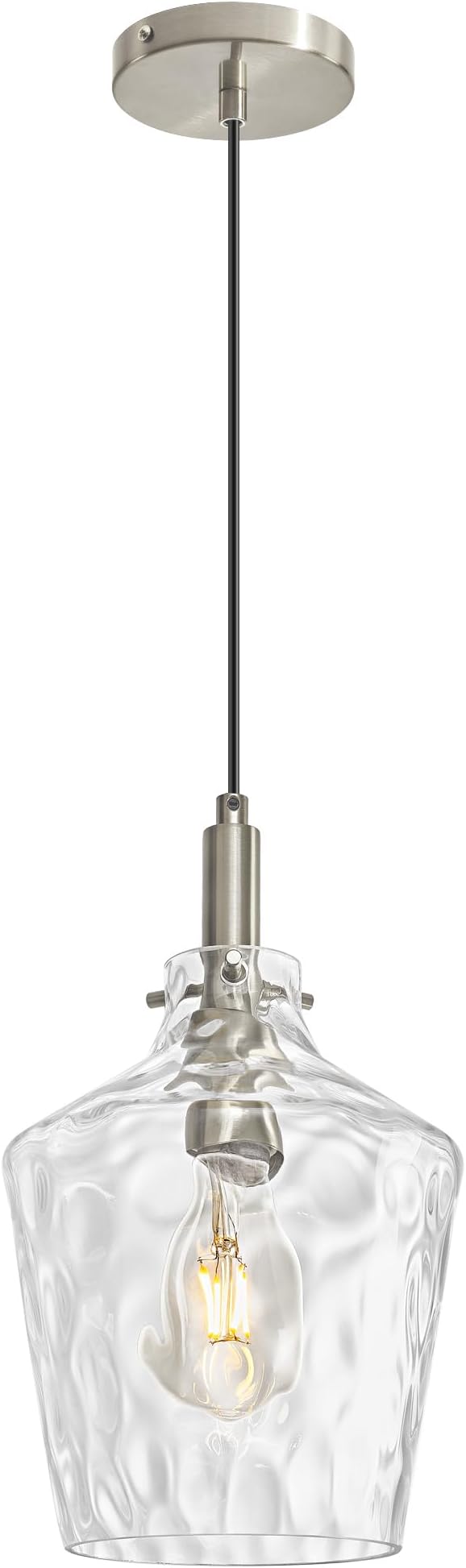 Modern Hammered Glass Pendant Lighting for Kitchen Island 1 Pack, Farmhouse Nickel Pendant Light Fixtures, Height Adjustable Ceiling Pendant Light, 8 Inch